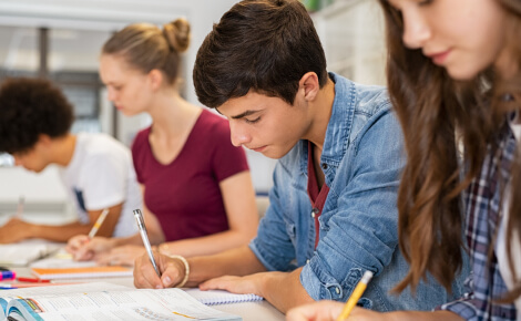 Young students focused on classwork